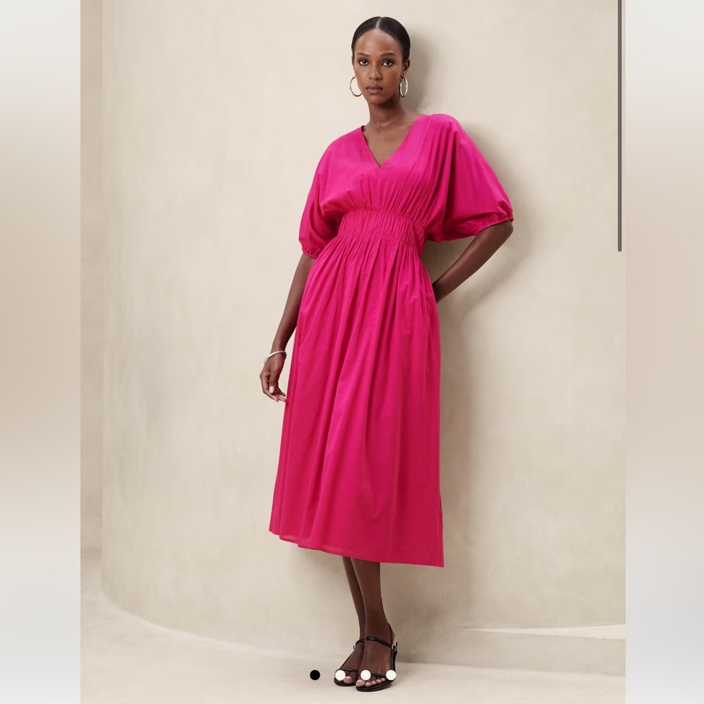 BR VOILE ELBOW-SLEEVE MIDI DRESS